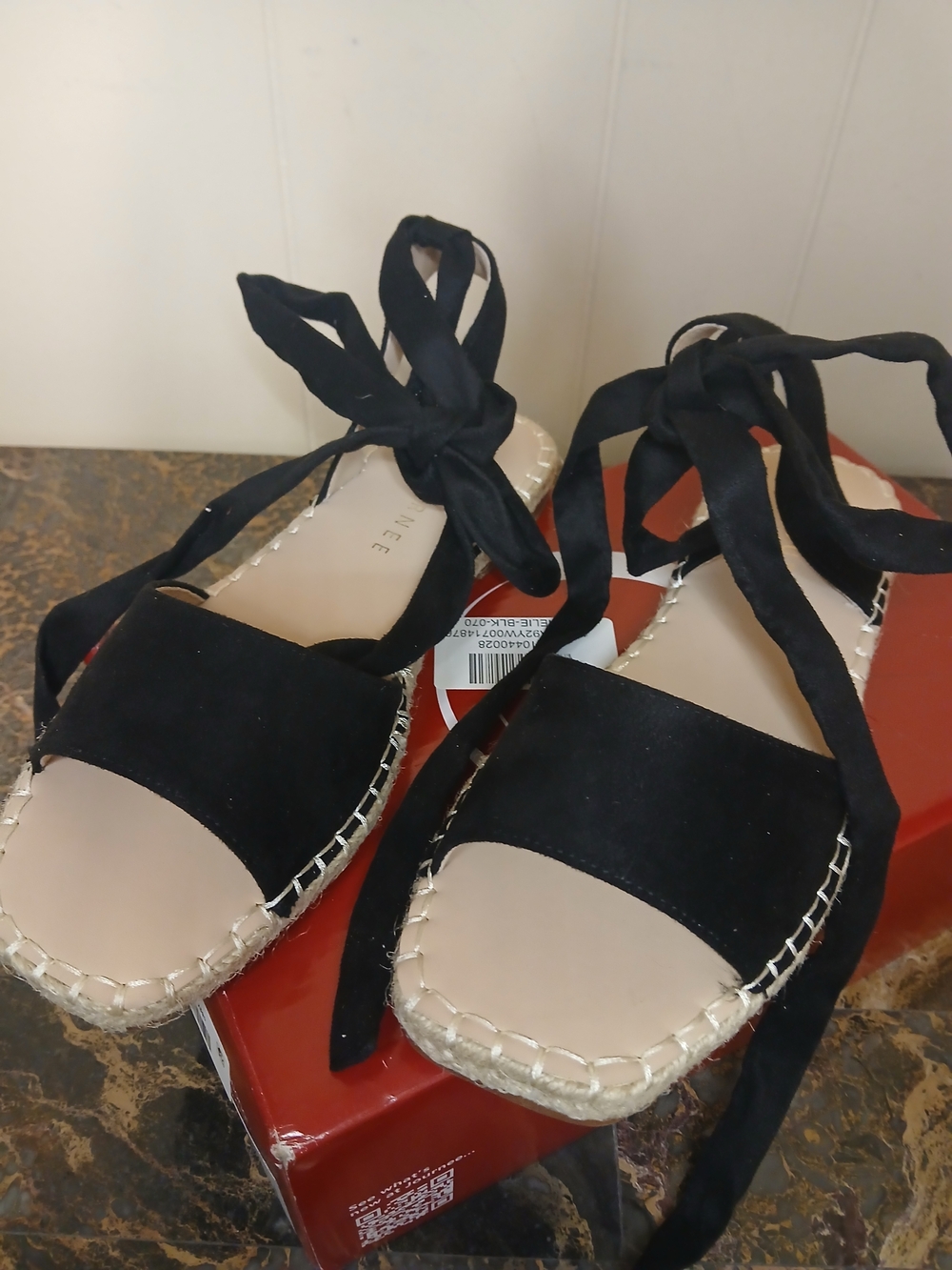 Black Lace-Up Espadrille Sandals